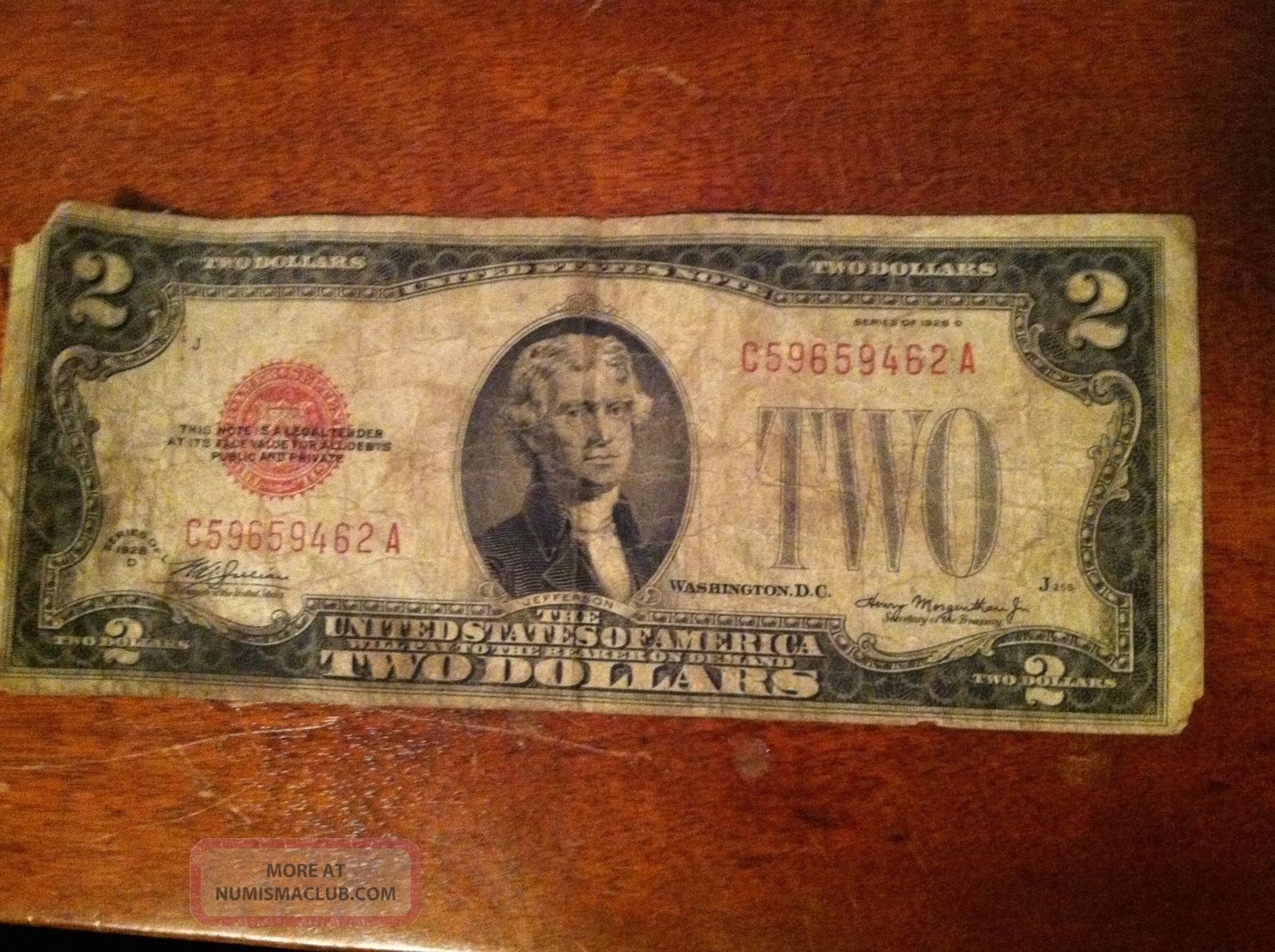 Circulated Us 1928 D 2 Two Dollar Bill Red Seal circulated-us-1928-d-2-two-dollar-bill-red-seal