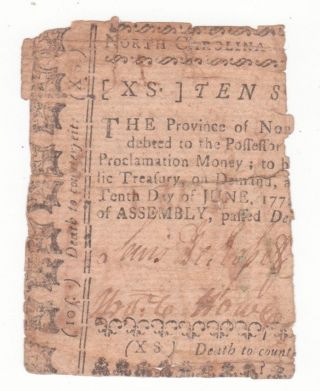 North Carolina Ten Shillings Dec 1768 Canceled James Hasell photo