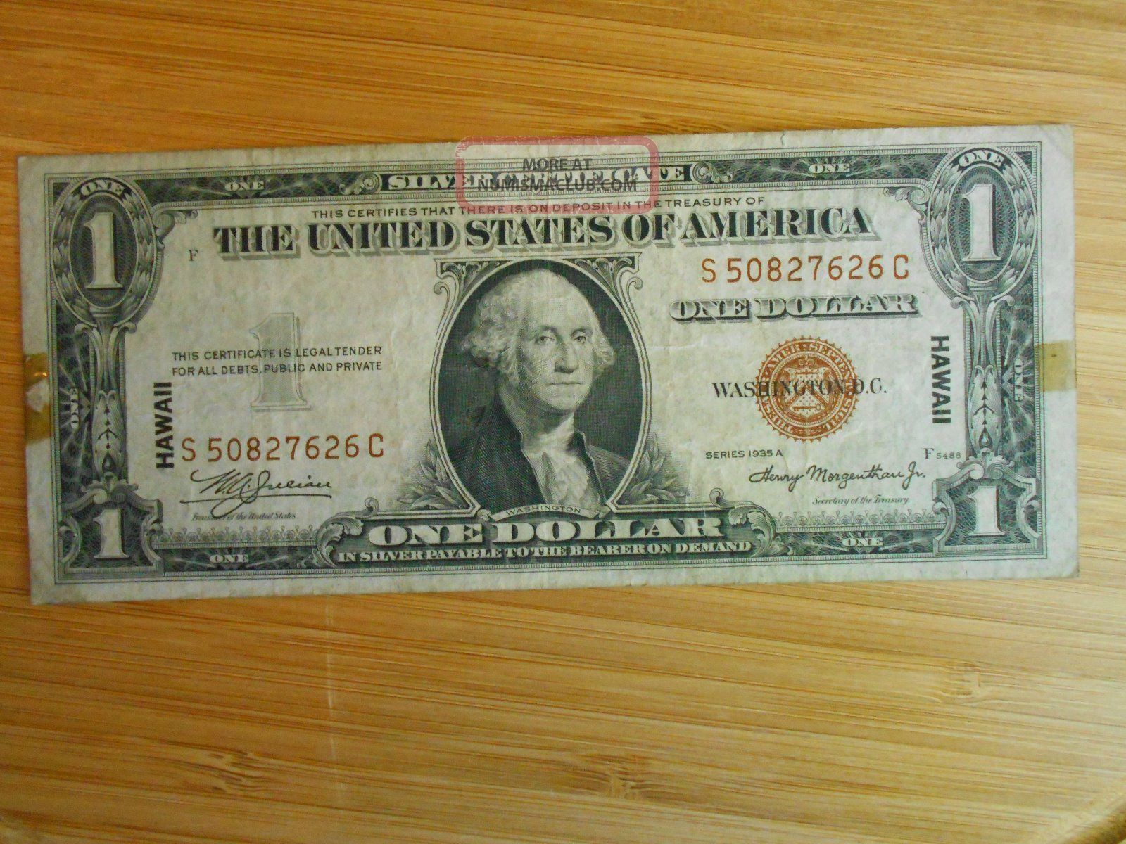 1935a Hawaii One Dollar U.  S.  Silver Certificate Small Size Notes photo