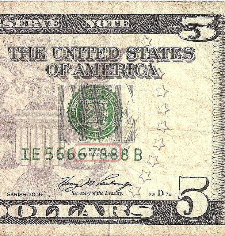 Ladder Note Fancy Ladder Serial Number = 2006 $5 Federal Reserve Note = 56667888 ...