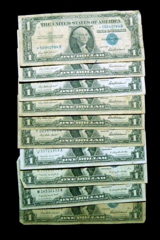(10) 1957 $1 One Dollar Silver Certificate Blue Seal - Only 1 Is A Star Note 4 photo