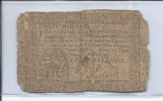 1777 8 Shillings Pennsylvania Colonial Note photo