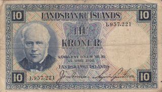 Iceland (lanbanki Islands) : 10 Kronur,  (15 - 4 - 1928),  P - 28a,  Sign.  1 (no Prefix) photo