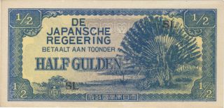 1/2 Gulden Indies Japanese Invasion Money Currency Unc Banknote Bill Jim Wwii photo