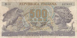 Italy: 500 Lire,  20 - 6 - 1966 Issue,  P - 93a photo