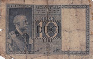 Italy: 10 Lire,  1939 & 1944,  Bigliotto Di Stato Issue,  P - 25c photo