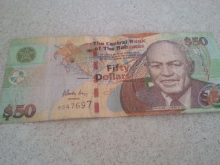 Bahamas Paper Money $50.  00 Note photo