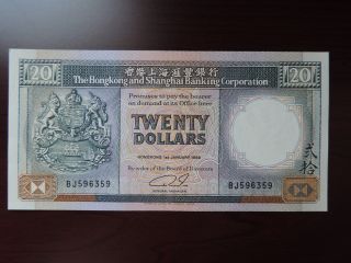 $20 Hong Kong Dollar 1st January 1989 Old Bank Note Twenty Bill Hsbc Bj596359 Au photo