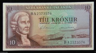 Iceland Paper Money 10 Kronur 1961 Ba2573576 photo