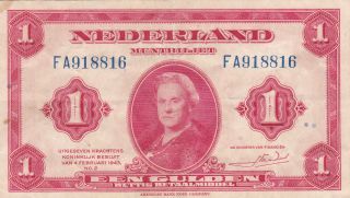 Netherlands: 1 Gulden Banknote,  4 - 2 - 1943,  P - 64,  Abnc photo
