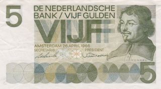 Netherlands: 5 Gulden Banknote,  26 - 4 - 1966,  P - 90a,  Crisp Xf/au photo