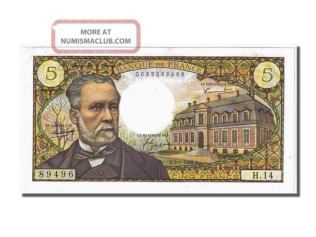 French Paper Money, 5 Francs Type Pasteur