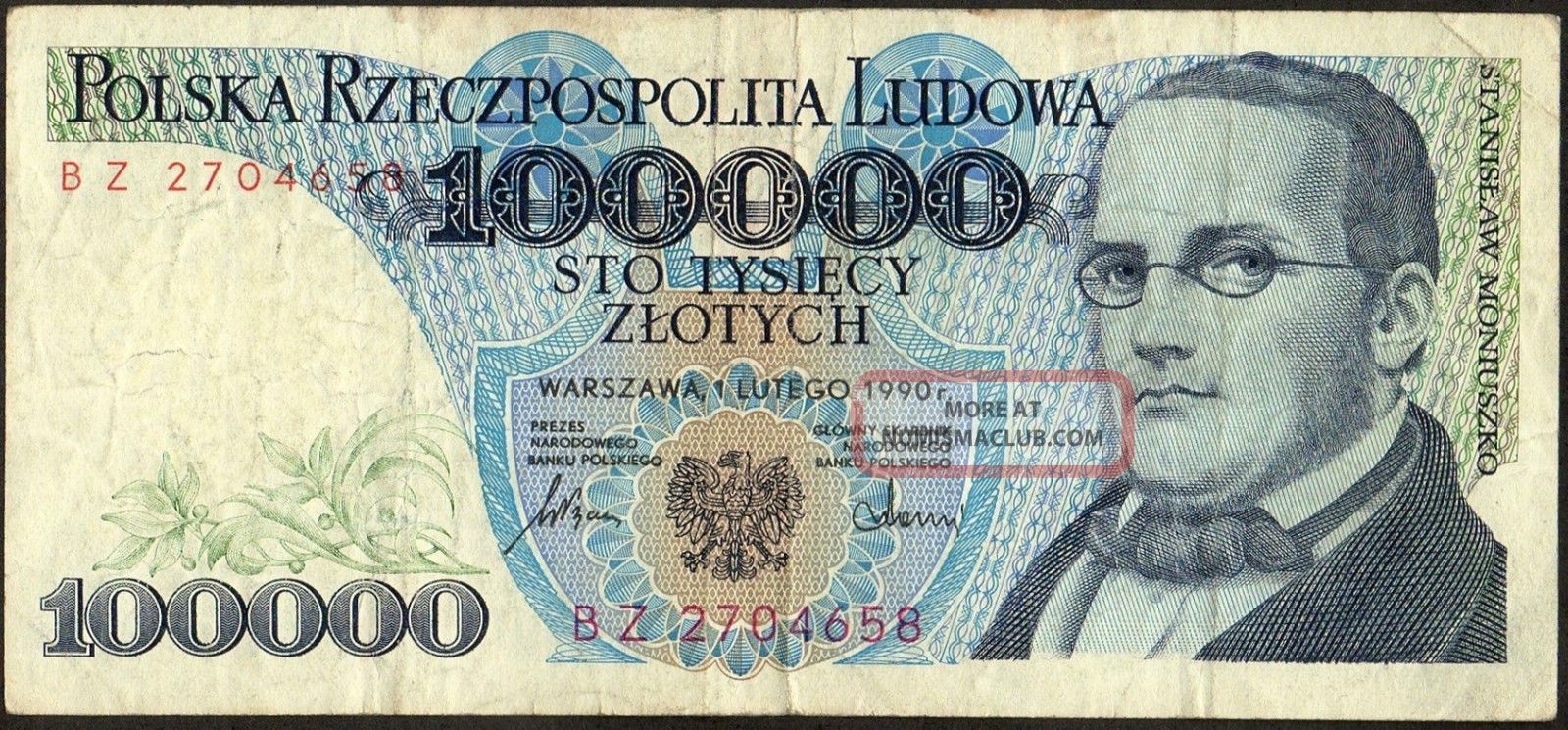 Poland 100000 Zlotych 1990 P 154 Crisp Note F poland-100000-zlotych-1990-p-154-crisp-note-f