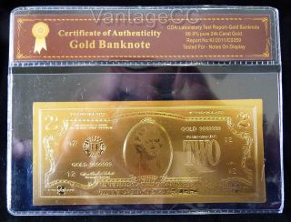 24k Gold $2 Dollar Bank Note Banknote Bill,  Certificate Of Authenticity, photo