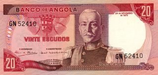 Banco De Angola Angola 20 Escudos 1972 Choice Unc photo
