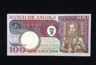 Angola Aunc 100 Escudos 1973 P106 Banknote World Currency Paper Money photo