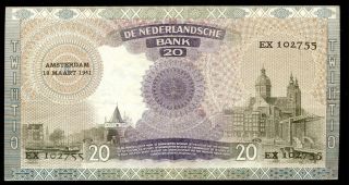 Bucksless 1032:rare Replacement Netherlands 20 Gulden 1941,  P - 54 photo
