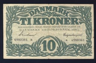 Denmark 1945 37a 10 Kroner Vf photo