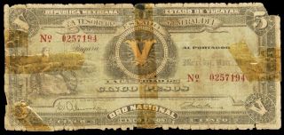 Merida,  Tesoreria Gral.  Del Estado 5 Pesos 1916,  M4135 / Si - Yuc - 5.  Fair. photo