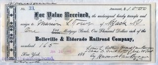 Belleville & Eldorado Railroad Company Transfer Slip Stock Bond Certificate Ny photo