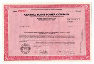 Specimen - Central Maine Power Company Stock Certificate photo