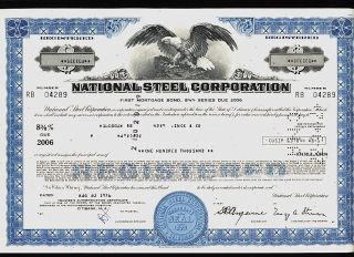 National Steel Corp Mishawaka Indiana (now Us Steel) Usd 100,  000 Bond 1976 photo