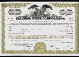 National Steel Corp Mishawaka Indiana (now Us Steel) Usd 100,  000 Bond 1983 photo