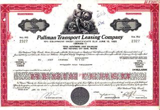 Pullman Transport Leasing Company Stock Bond Certificate photo