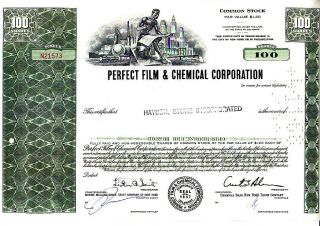Perfect Film & Chemical Corp.  1968 Stock Certificate photo