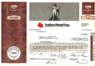 Indian Head Inc.  1972 Stock Certificate photo