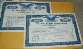 2 Certificates 80 John Street Corporation York 1937 Eagle Vignette photo