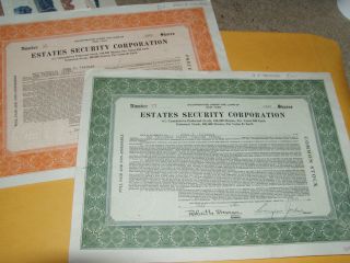 1930 Estates Security Corporation 1000 & 2800 Shares Of Stock Each York photo