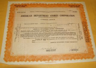 1929 American Department Stores Corporation Temporary Certificate For 25 Shares photo