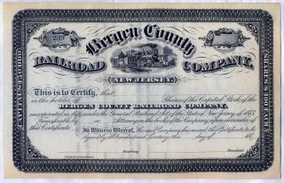 Bergen County Railroad Company Stock Certificate Jersey 187_ photo