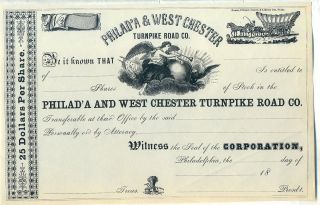 Philadelphia & West Chester Turnpike Co.  Stock Certificate Philad ' A photo