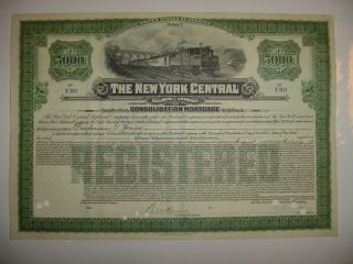 $5,  000 York Central Railroad Company Bond Stock Certificate Ny A 1913 photo