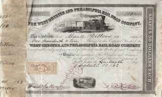 The West Chester & Philadelphia Rail Road Co.  1863 Stock Certificate photo
