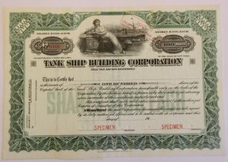 1910 Tank Ship Building Company Specimen Stock Certificate Newburgh,  York photo