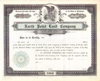 North Point Land Company Md 190 - Stock Certificate photo