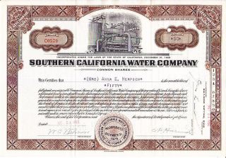 Southern California Water Company Ca 1950 Stock Certificate photo