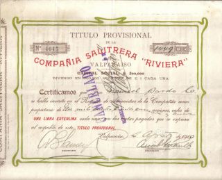 Chile 1910 Nitrate Company Compania Salitrera Riviera 1449 Shares photo