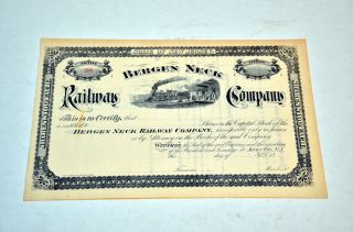 Bergen Neck Railway Company Stock Certificate 1885 photo