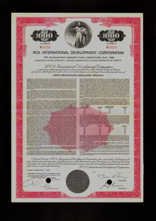 Rca International Development Corporation Usd 1,  000 Old Bond Certificate 1968 photo