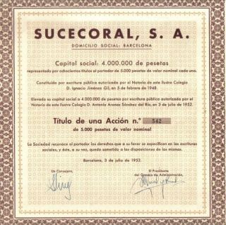 Spain Bond 1952 Sucecoral Society 5000 Pesetas photo