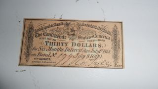 Confederate 1868 Interest Certificate On $1000.  00 Bond photo