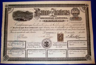 Mexico 1891 Banco De Zacatecas $100 photo
