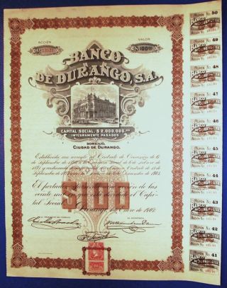 Banco De Durango 1907 Share With Coupons photo