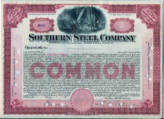 Southern Steel Company Stock Certificate Gadsen Alabama photo