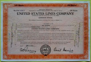 1944 United States Lines Co Stock Cert 100 Shares photo