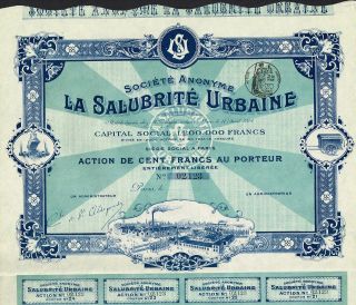 France Urban Sanitation Company Stock Certificate 1904 photo